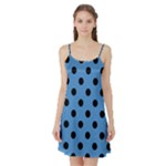 Polka Dots - Black on Steel Blue Satin Night Slip