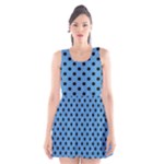 Polka Dots - Black on Steel Blue Scoop Neck Skater Dress