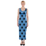 Polka Dots - Black on Steel Blue Fitted Maxi Dress