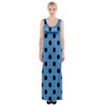 Polka Dots - Black on Steel Blue Maxi Thigh Split Dress