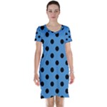 Polka Dots - Black on Steel Blue Short Sleeve Nightdress