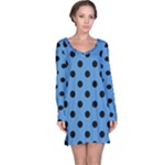Polka Dots - Black on Steel Blue Long Sleeve Nightdress
