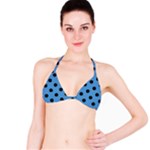 Polka Dots - Black on Steel Blue Bikini Top