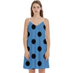 Polka Dots - Black on Steel Blue Women s Reversible Sports Bra with Border