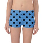 Polka Dots - Black on Steel Blue Boyleg Bikini Bottoms