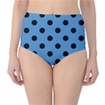 Polka Dots - Black on Steel Blue High-Waist Bikini Bottoms