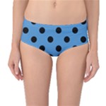 Polka Dots - Black on Steel Blue Mid-Waist Bikini Bottoms
