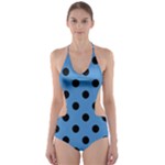 Polka Dots - Black on Steel Blue Cut-Out One Piece Swimsuit