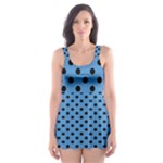 Polka Dots - Black on Steel Blue Skater Dress Swimsuit