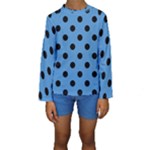 Polka Dots - Black on Steel Blue Kid s Long Sleeve Swimwear