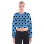 Polka Dots - Black on Steel Blue Women s Cropped Sweatshirt