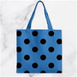 Polka Dots - Black on Steel Blue Zipper Grocery Tote Bag