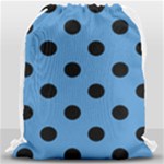 Polka Dots - Black on Steel Blue Drawstring Bag (Large)