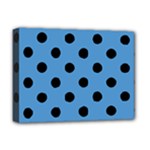Polka Dots - Black on Steel Blue Deluxe Canvas 16  x 12  (Stretched)