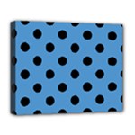 Polka Dots - Black on Steel Blue Deluxe Canvas 20  x 16  (Stretched)