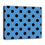 Polka Dots - Black on Steel Blue Deluxe Canvas 24  x 20  (Stretched)