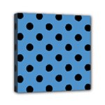 Polka Dots - Black on Steel Blue Mini Canvas 6  x 6  (Stretched)