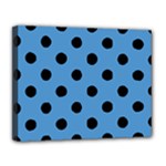 Polka Dots - Black on Steel Blue Canvas 14  x 11  (Stretched)