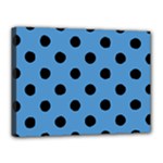 Polka Dots - Black on Steel Blue Canvas 16  x 12  (Stretched)