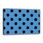 Polka Dots - Black on Steel Blue Canvas 18  x 12  (Stretched)