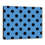 Polka Dots - Black on Steel Blue Canvas 20  x 16  (Stretched)