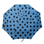 Polka Dots - Black on Steel Blue Folding Umbrella