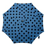 Polka Dots - Black on Steel Blue Hook Handle Umbrella (Large)