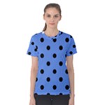 Polka Dots - Black on Cornflower Blue Women s Cotton Tee