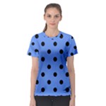 Polka Dots - Black on Cornflower Blue Women s Sport Mesh Tee