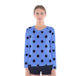 Polka Dots - Black on Cornflower Blue Women s Long Sleeve T-shirt