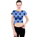 Polka Dots - Black on Cornflower Blue Crew Neck Crop Top
