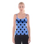 Polka Dots - Black on Cornflower Blue Spaghetti Strap Top