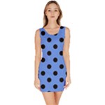 Polka Dots - Black on Cornflower Blue Bodycon Dress