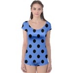 Polka Dots - Black on Cornflower Blue Boyleg Leotard (Ladies)