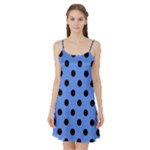 Polka Dots - Black on Cornflower Blue Satin Night Slip