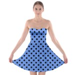 Polka Dots - Black on Cornflower Blue Strapless Bra Top Dress