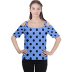 Polka Dots - Black on Cornflower Blue Women s Cutout Shoulder Tee