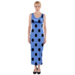 Polka Dots - Black on Cornflower Blue Fitted Maxi Dress