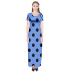 Polka Dots - Black on Cornflower Blue Short Sleeve Maxi Dress