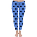 Polka Dots - Black on Cornflower Blue Winter Leggings