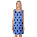 Polka Dots - Black on Cornflower Blue Sleeveless Satin Nightdress