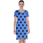 Polka Dots - Black on Cornflower Blue Short Sleeve Nightdress