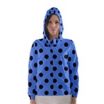 Polka Dots - Black on Cornflower Blue Hooded Wind Breaker (Women)