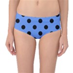 Polka Dots - Black on Cornflower Blue Mid-Waist Bikini Bottoms