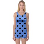 Polka Dots - Black on Cornflower Blue One Piece Boyleg Swimsuit
