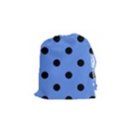 Polka Dots - Black on Cornflower Blue Drawstring Pouch (S)