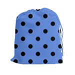 Polka Dots - Black on Cornflower Blue Drawstring Pouch (XXl)
