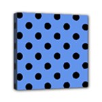 Polka Dots - Black on Cornflower Blue Mini Canvas 6  x 6  (Stretched)