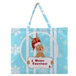 Santa Claus Reindeer Christmas Zipper Large Tote Bag