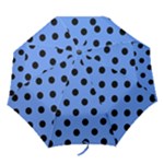Polka Dots - Black on Cornflower Blue Folding Umbrella